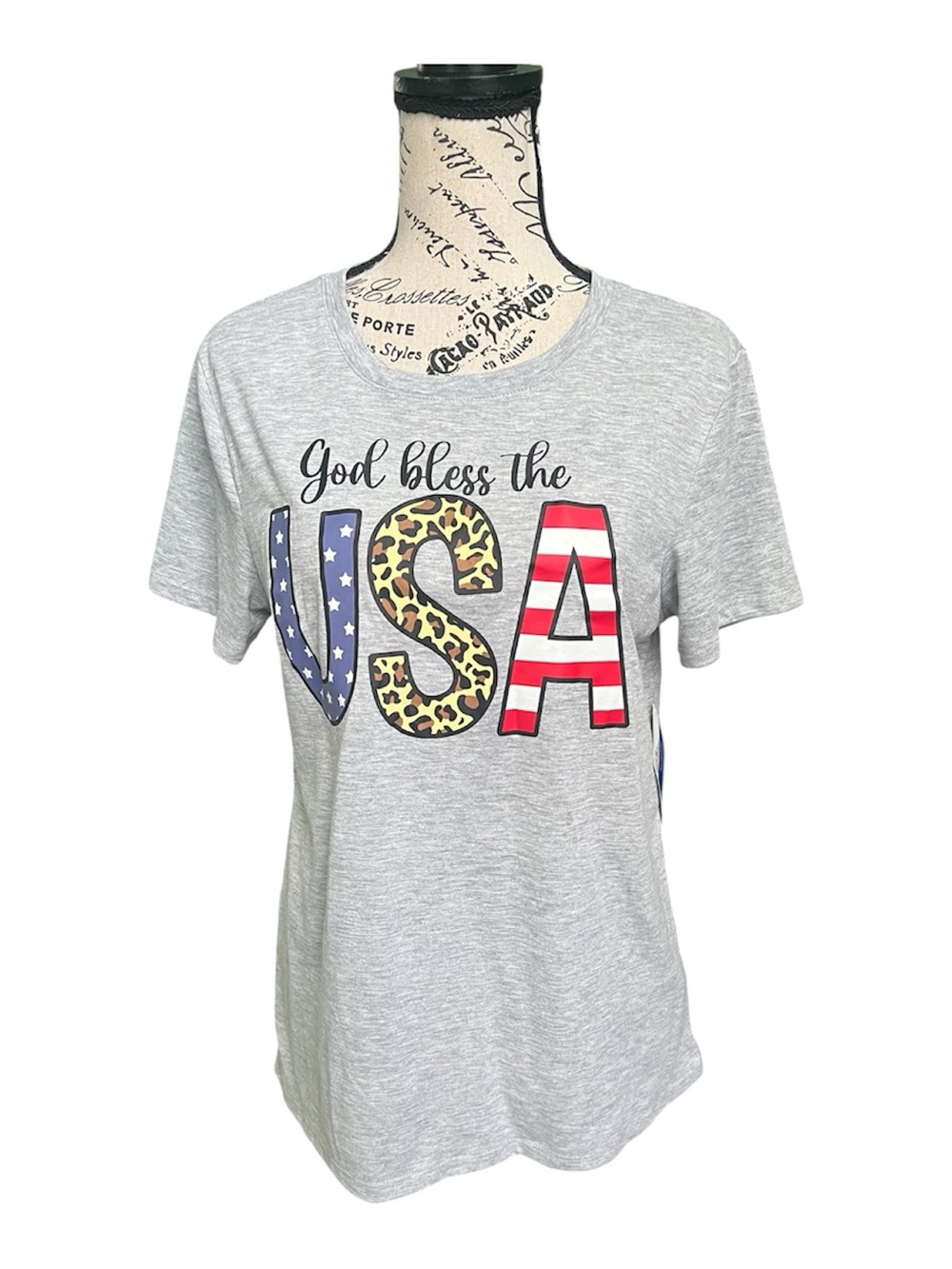 God Bless The USA Graphic Tee - Heather Gray